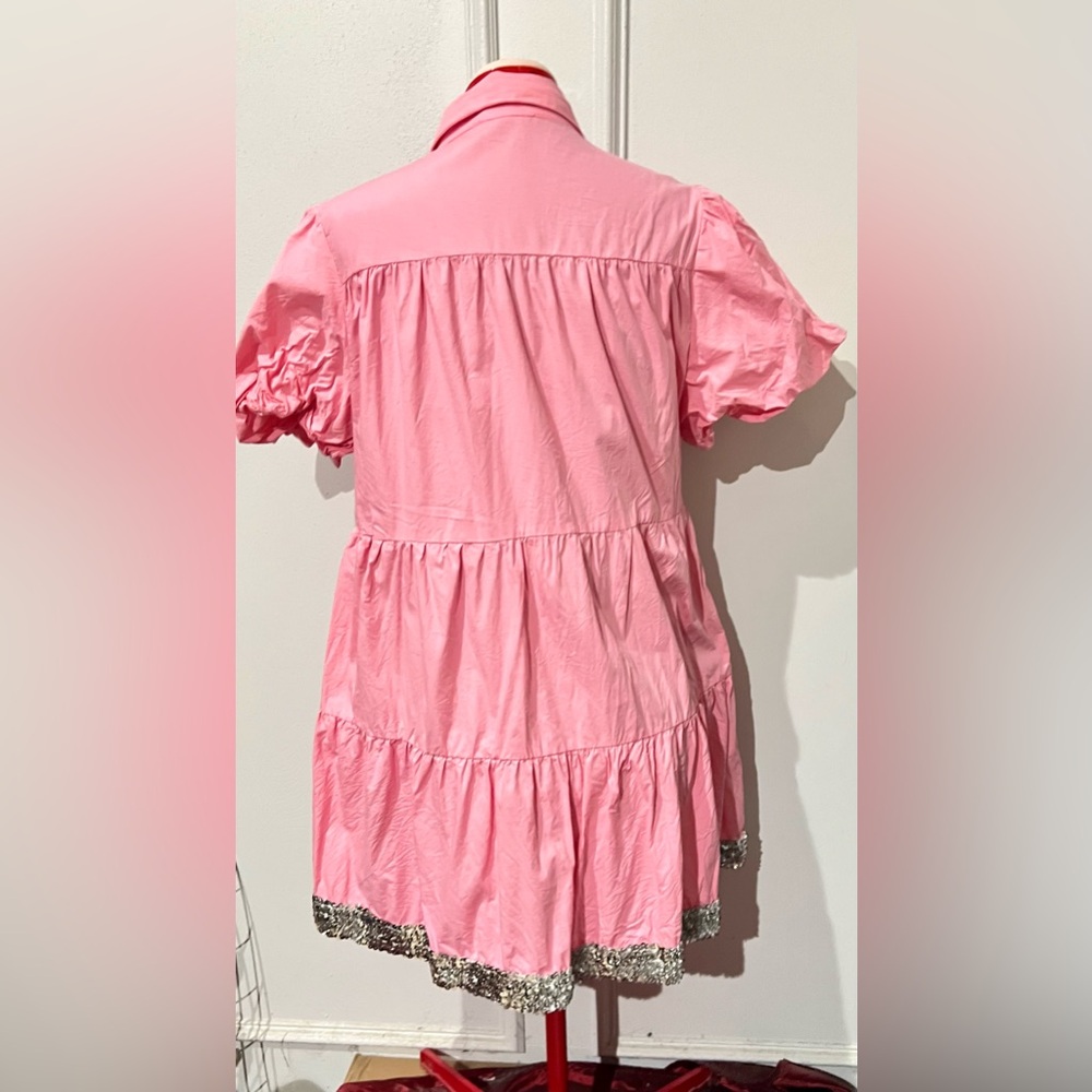 Peach Love California Pink Baby Doll Dress Sequin patches & sequin hem sz L - Picture 10 of 14